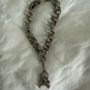 Sterling Silver Charm Bracelet with Skull Charm